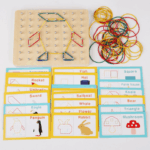 DREWNIANA UKLADANKA Z GUMKAMI "GEOPLAN MONTESSORI"